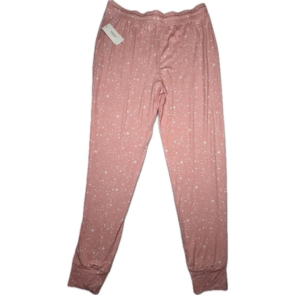 Alfani Intimates Womens Small Pajama Set Pink Star Print Rayon  NWT